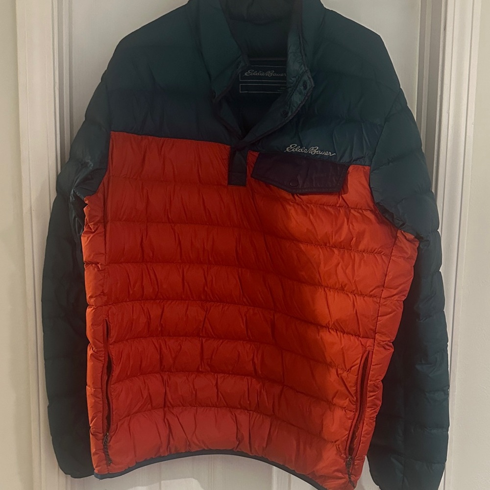 Eddie Bauer Men's Orange and teal Puffer Jacket